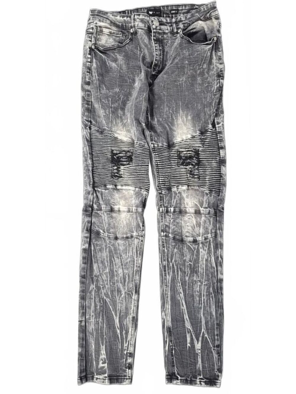 Waimea Black Acid Wash Distressed Moto Biker Jeans 36x32